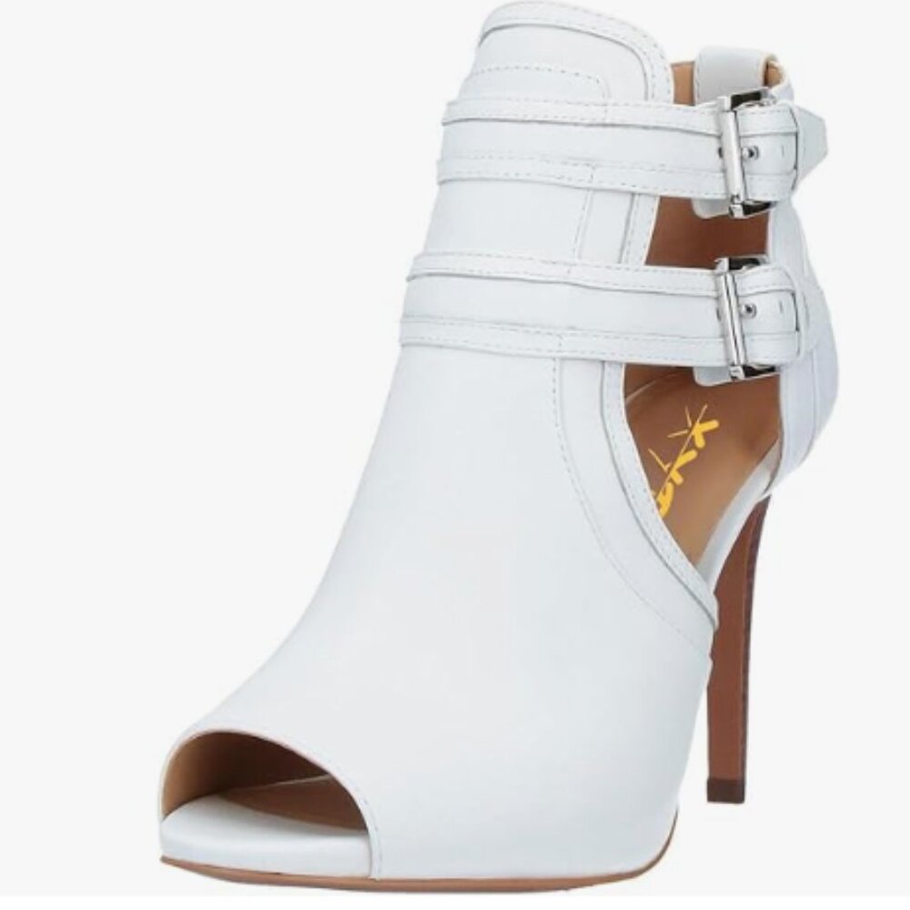 XYD White Peep-Toe Strappy Ankle Booties